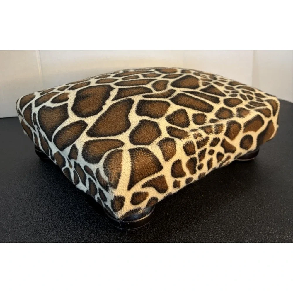 Giraffe Print Flannel Upholstered Foot Stool Ottoman Square Wood Vtg Y2K 12
